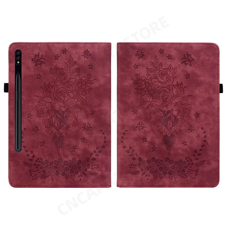 Flores Em Relevo Funda Flip Capa Do Livro, TPU Voltar Shell para Samsung Galaxy Tab S7, 11 "Tablet Case, SM-T870, SM-T875, SM-T876B