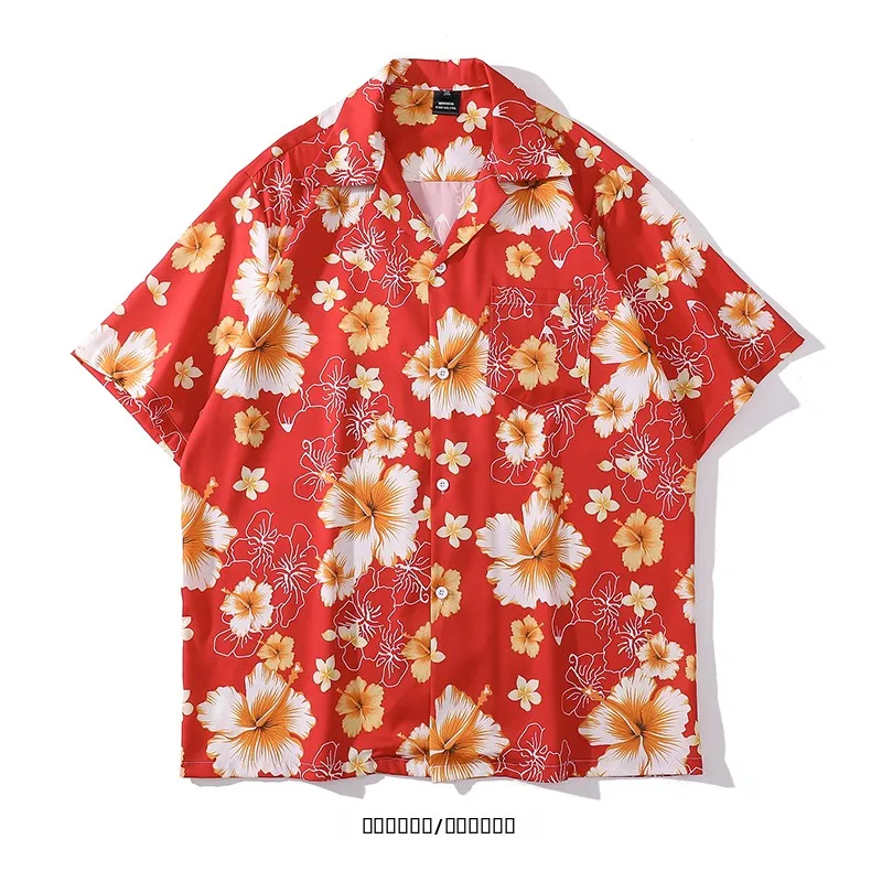 

Loose Casual Red Short Sleeve Shirt from Summer Hawaiian Style Lazy Brand Print Youth Fashion Casual Wind Men's Shirt