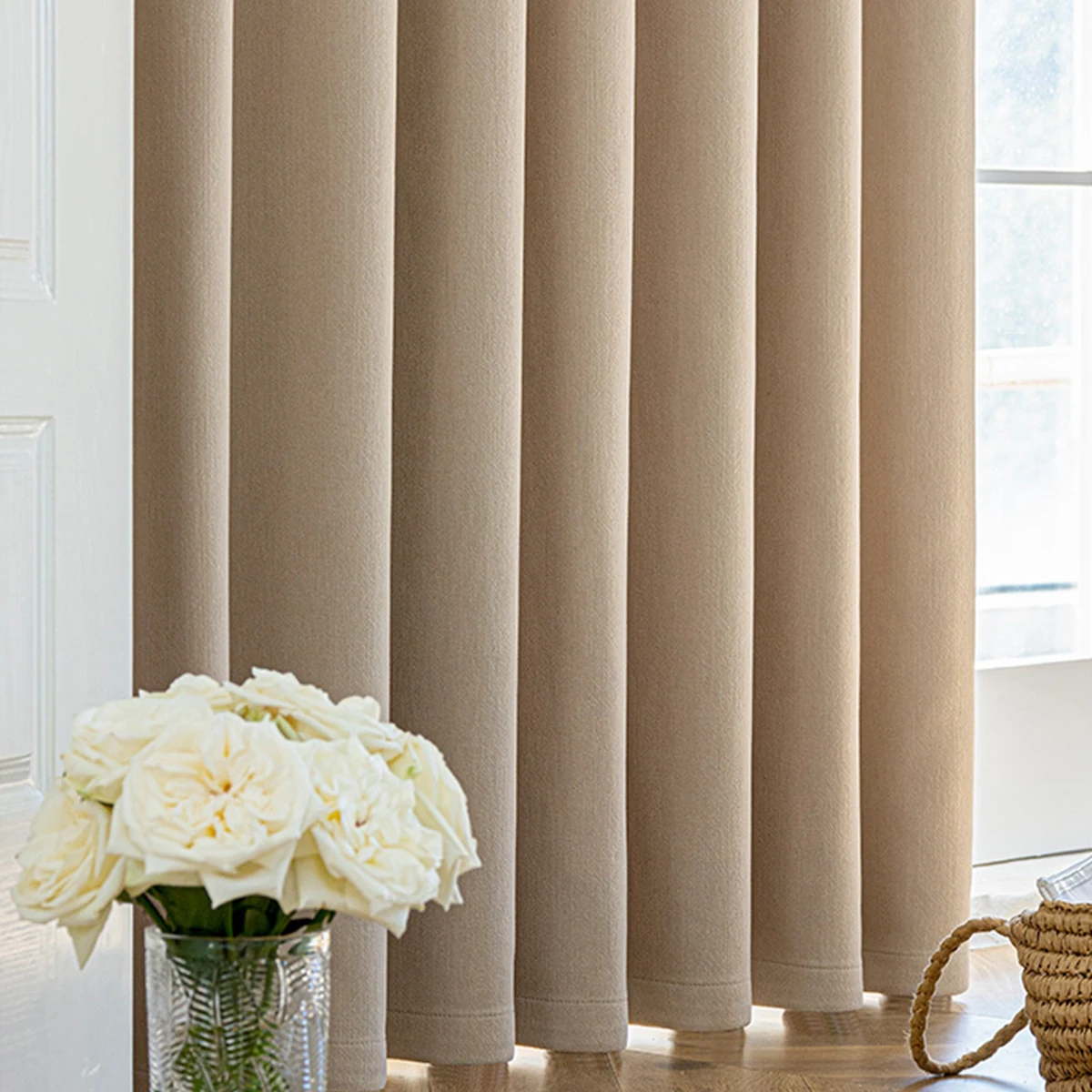 

French Senior Monochromatic Window Curtains, Living Room, Bedroom Decoration, Covering Bay, Block the Sun, Beige