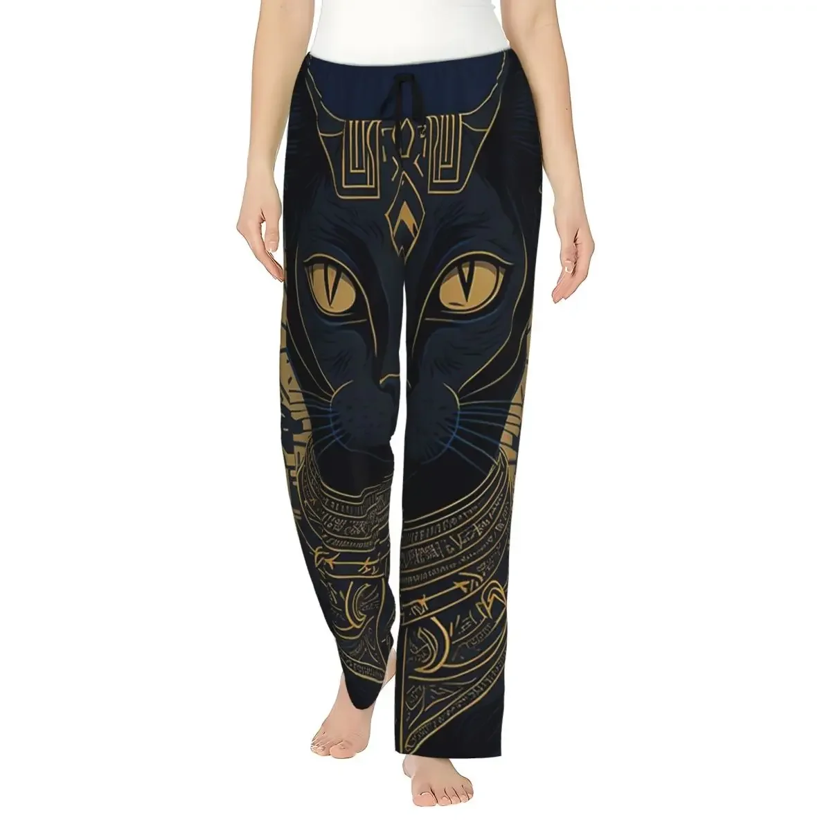 

Egyptian Goddess Bastet Art Of Ancient Egypt Black Cat Myth Retro Pharaonic Women Pajama Pants Lounge Sleep Sleepwear Bottoms