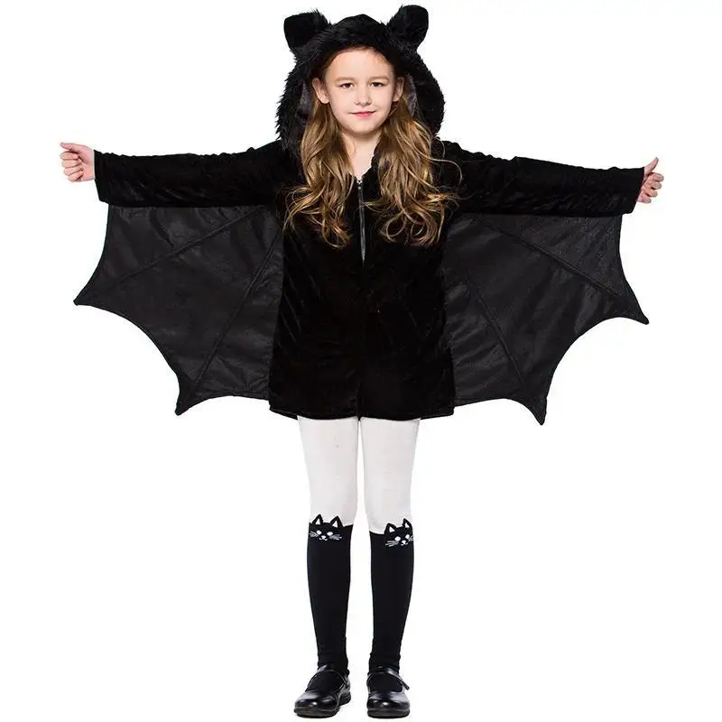 

Children Girls Dark Black Bat Animal Hooded Cloak Bodysuit Playsuits Halloween Cosplay Costumes Outfit