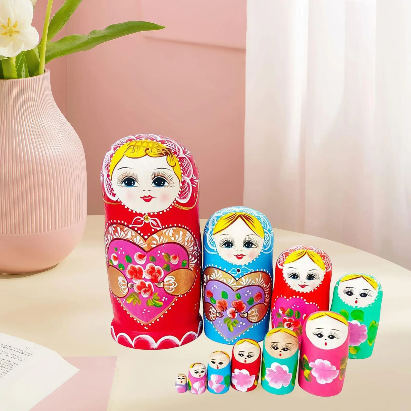 

10x Russian Nesting Dolls Matryoshka Dolls Easy to Open Crafts Handpainted Nesting Russian for Kids Birthday Gifts