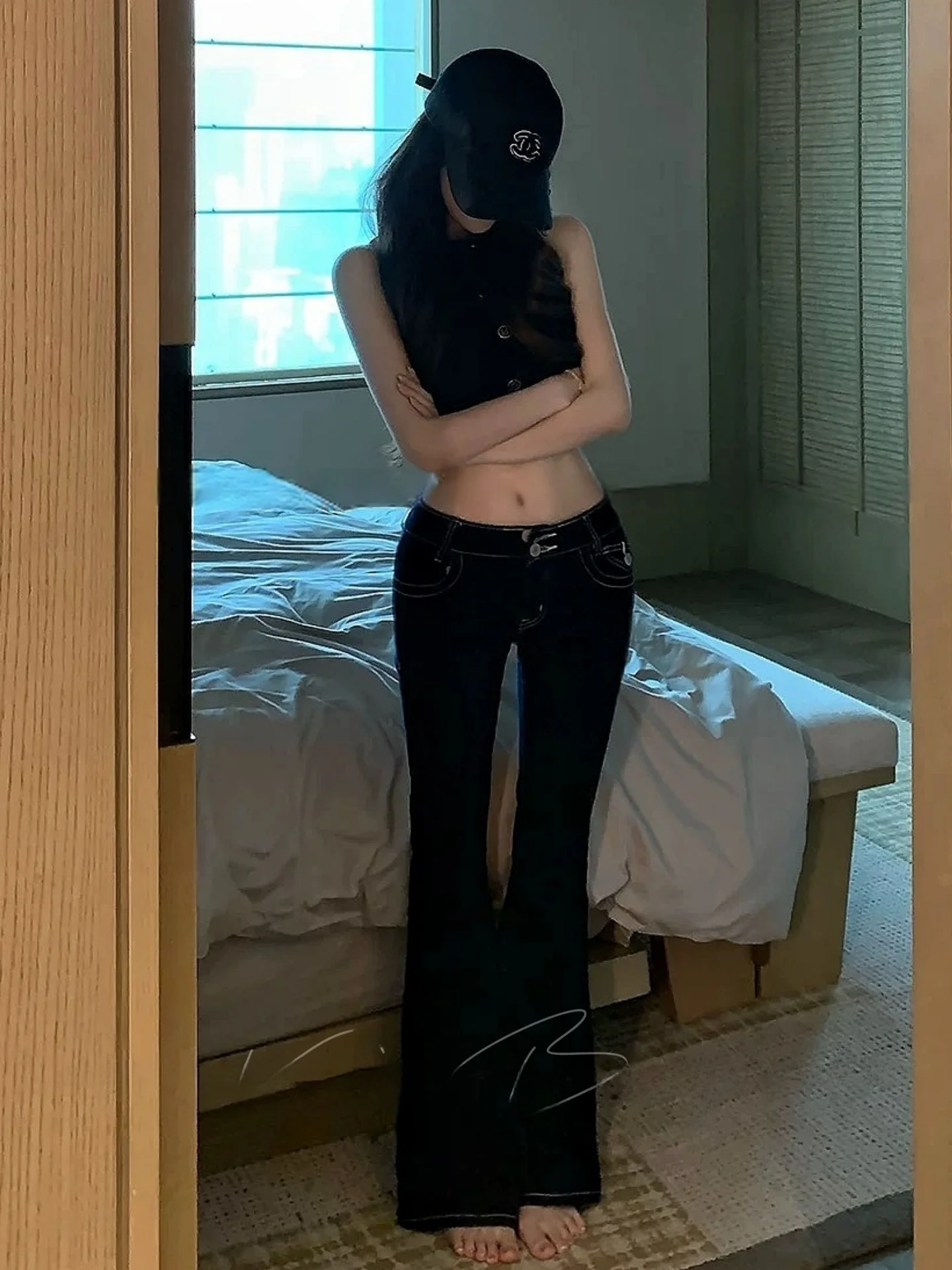 

Low Waist Flared Slim Fit Retro Hot Girl Jeans Waist Cinching Hip Lifting Magic Pants Women's Cotton Stretch Denim Spring Season