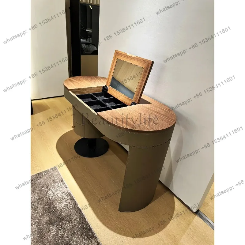 YJ Simple Dresser Premium Luxury Black Walnut Villa Simple Style Light Luxury Flip Makeup Table