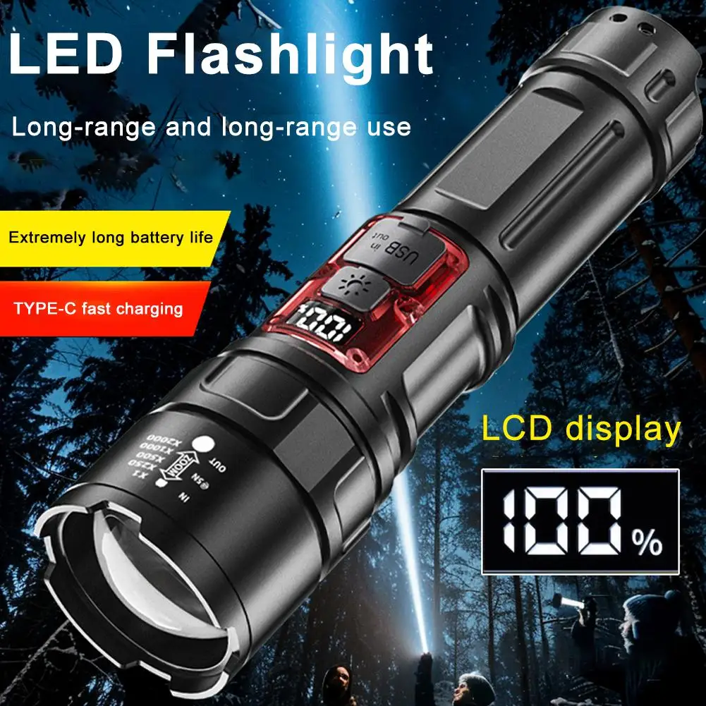 

High Power LED Flashlight ABS Tactical Torch Built-In Battery Hand Lamp Long Shot For Outdoor Camping Fishing Lantern T1E1