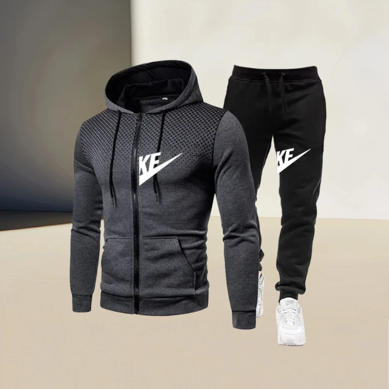 

2026 New fashion zipper hooded long-sleeved hoodie + pants set Spring and Autumn leisure outdoor fitness men's two-piece set