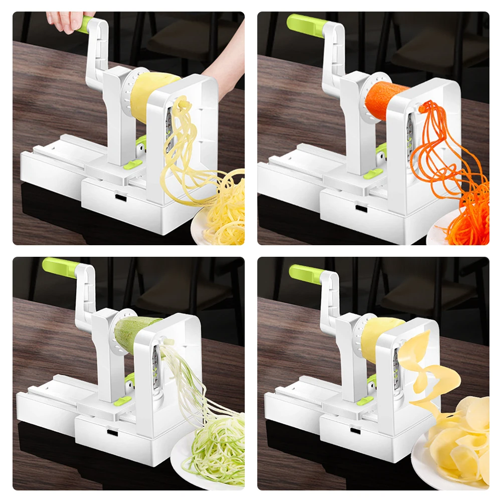 Cortador en Espiral Plegable con Caja de Cuchillas Adicionales, Rebanador de Verduras con Mango para Pepino, Patata y Calabacín