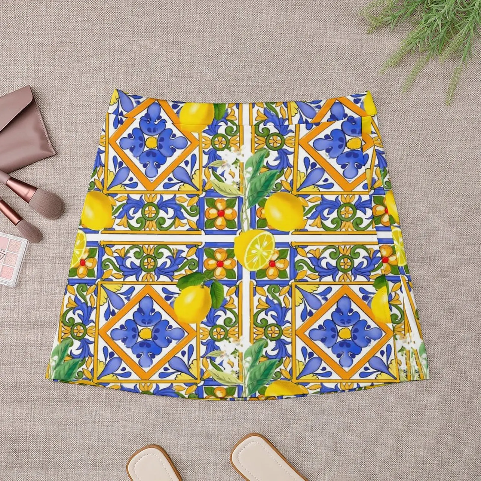 Fruit Print Skirt Oranges And Lemons Cute Mini Skirts Summer High Waist Custom Korean Fashion Casual Skirt Big Size 2XL 3XL