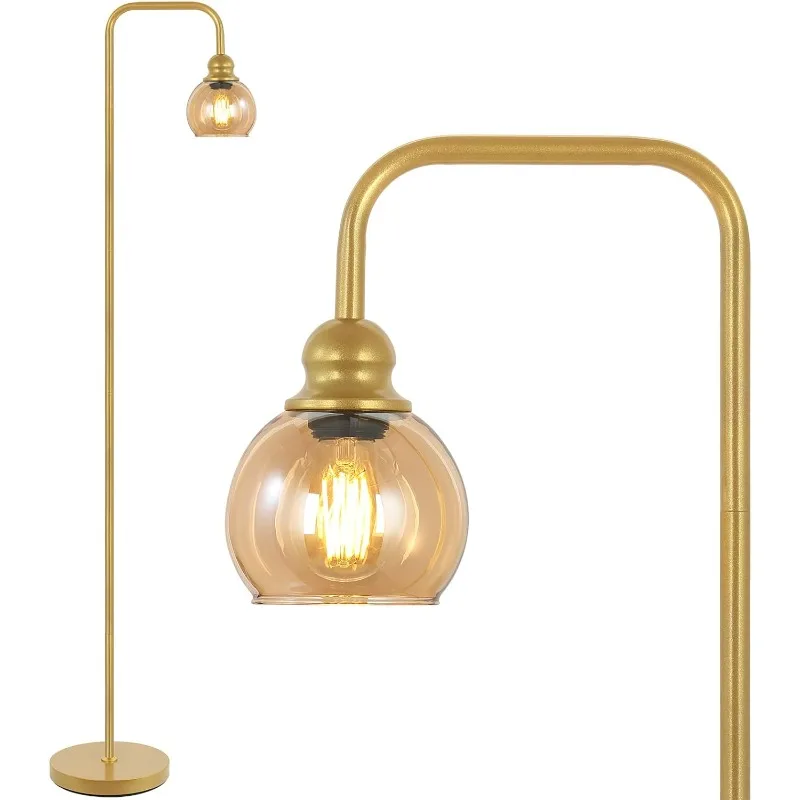 

Modern Floor Lamp for Living Room with 6W LED Bulb, Industrial Floor Lamp, Amber Glass, Classic Reading Tall Lamp