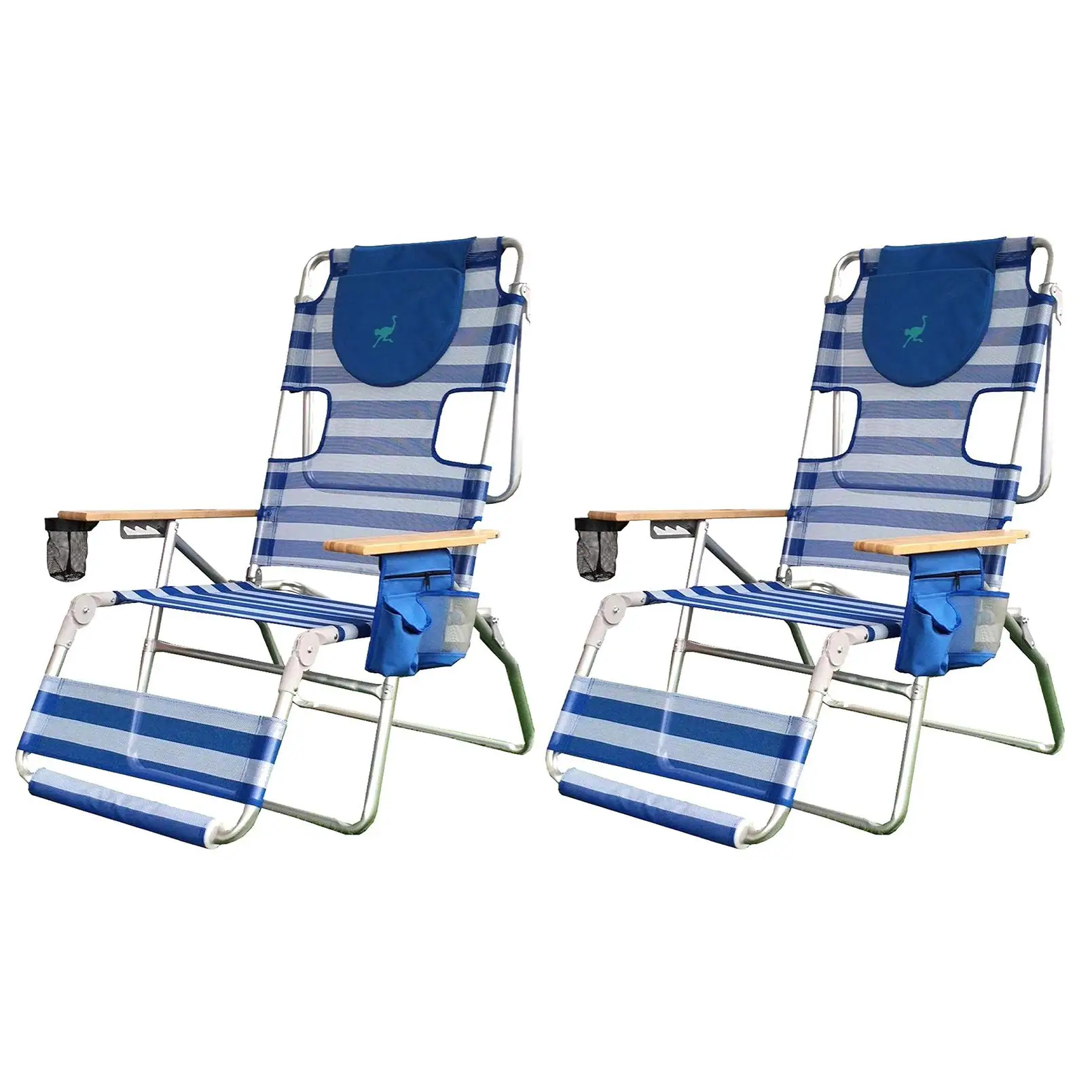 3-N-1 Altitude Outdoor Reclining Patio Beach Lounge Chair, Blue (2 Pack)
