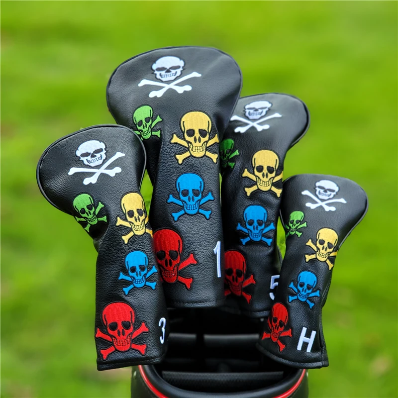 USA Skull Golf Club Headcover Wood Driver Fairway Hybrid 1 3 5 UT Set Waterproof PU Leather Protector Golf Accessories Cute Gift