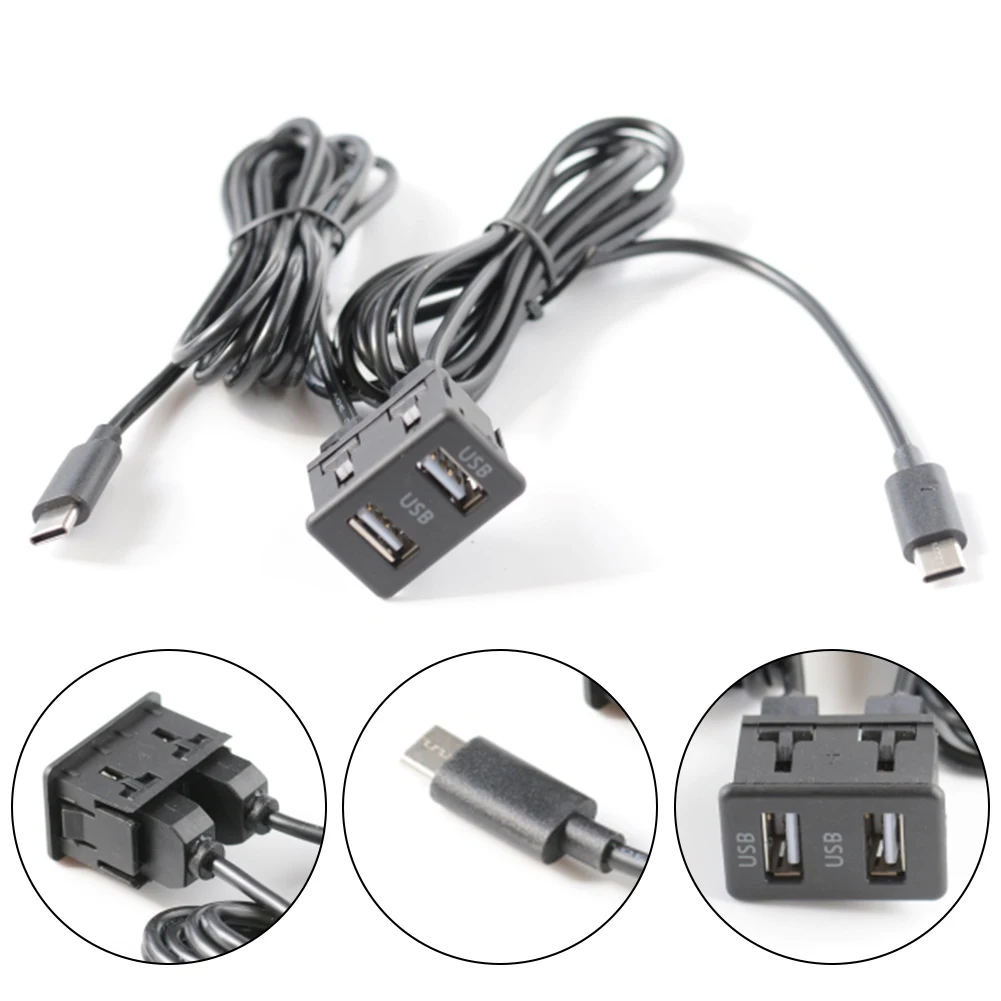 

145CM Car Dual USB Panel Interface Socket Black ABS Center Console USB Port Panel Cable Adapter Electronics Accessories