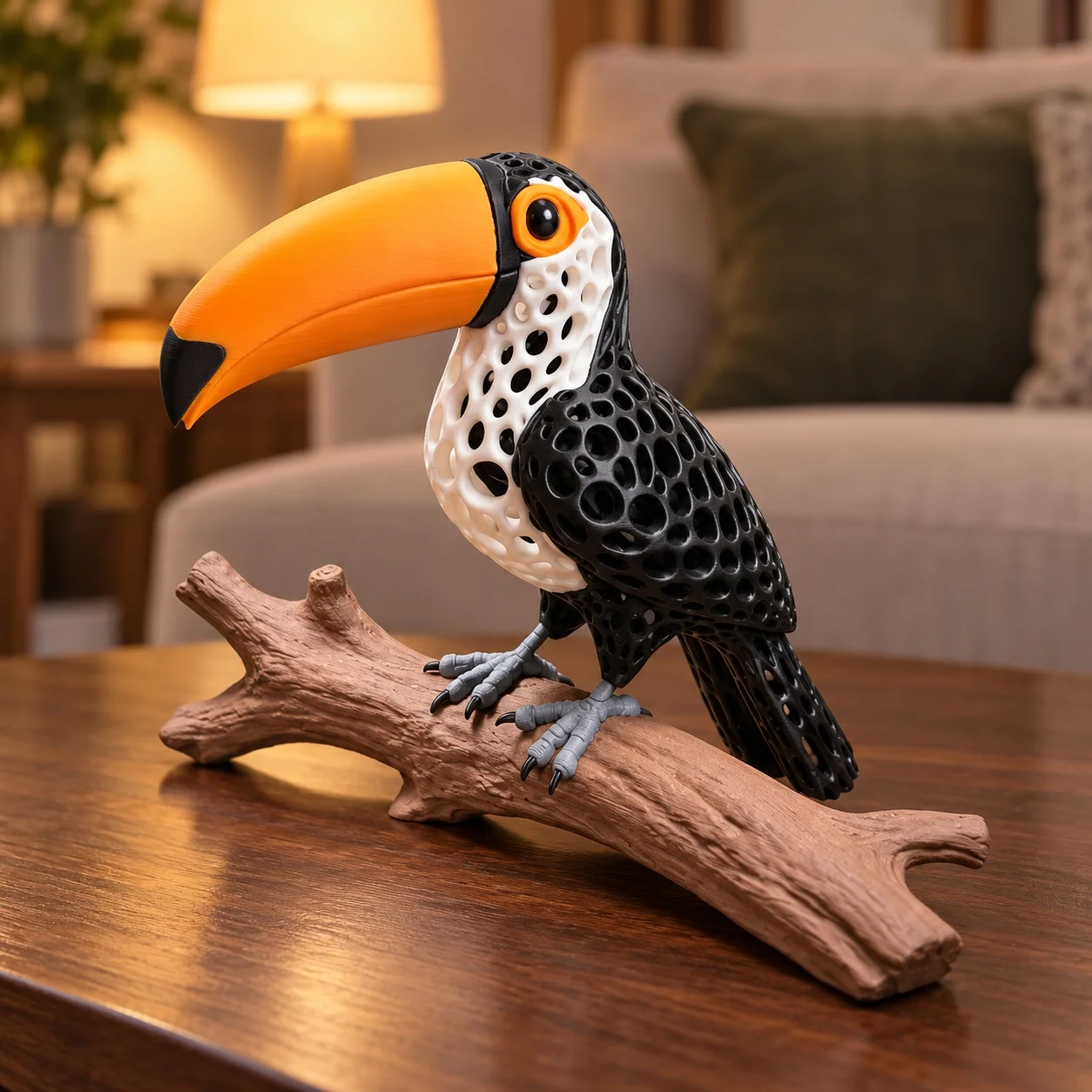 Hollow Toucan Bird Figurine 3D Printing Plastic Branch Ornament Tropical Animal Model Desktop Home Decoration Birthday Gift