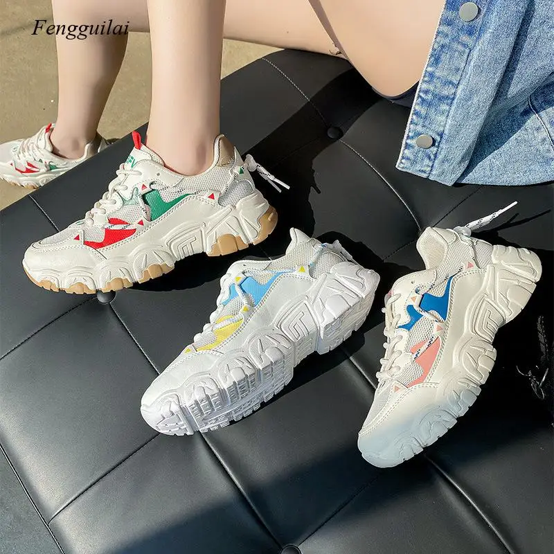 2022 Clunky Sneaker Women's Breathable Mesh Tide All-Match Casual Student Women's Shoes Sneakers Spring and Summer Thick Bottom