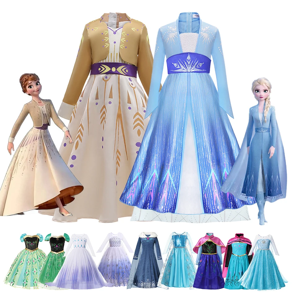 

Baby Princess Dress Girls Elsa Anna Birthday Floral Costume Kids Cosplay Evening Long Sleeve Clothes Snow Queen Wedding Fantasy