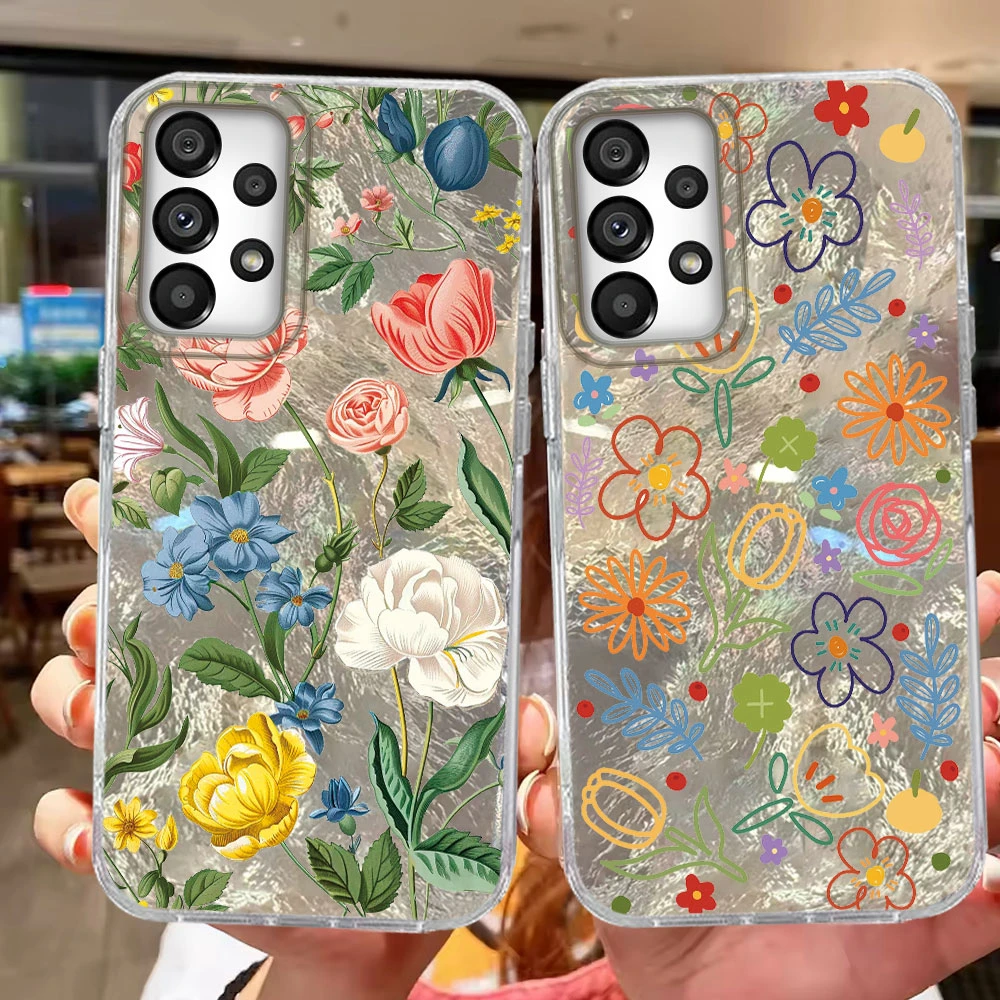 For Samsung Galaxy A56 A55 A36 A25 A35 A16 A57 A07 A17 A26 A54 A15 A13 A14 A34 Adorable Girl Floral White Phone Case A53 Cover