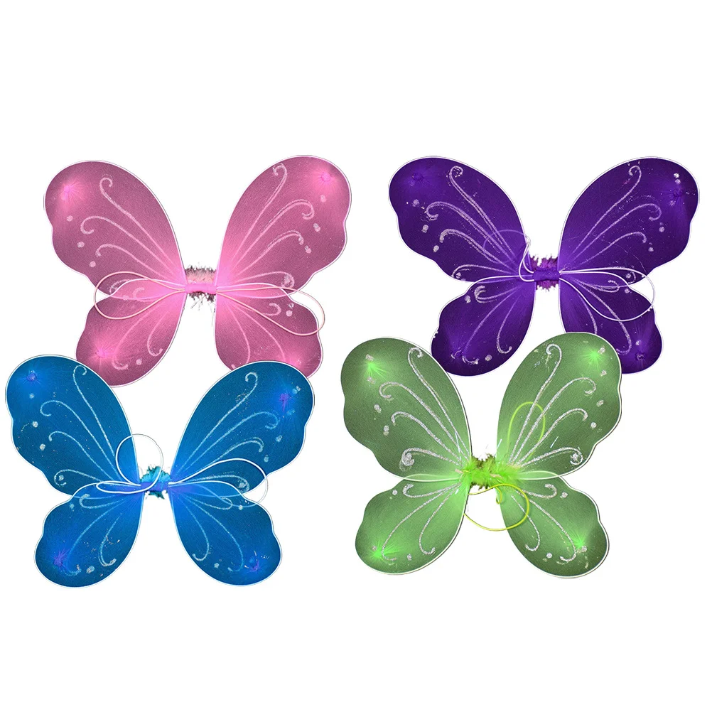 4pcs Butterfly Wings Props Multicolor Kids Performance Costumes For Halloween Cosplay Party Stage Dance Decor Accessories