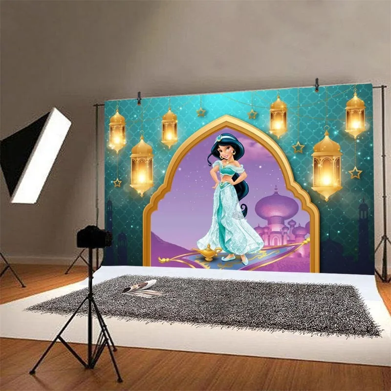 Disney Jasmine-fondo fotográfico de Aladdín para niñas, cartel de fondo para fotografía, utilería para estudio, fiesta de feliz cumpleaños, Castillo