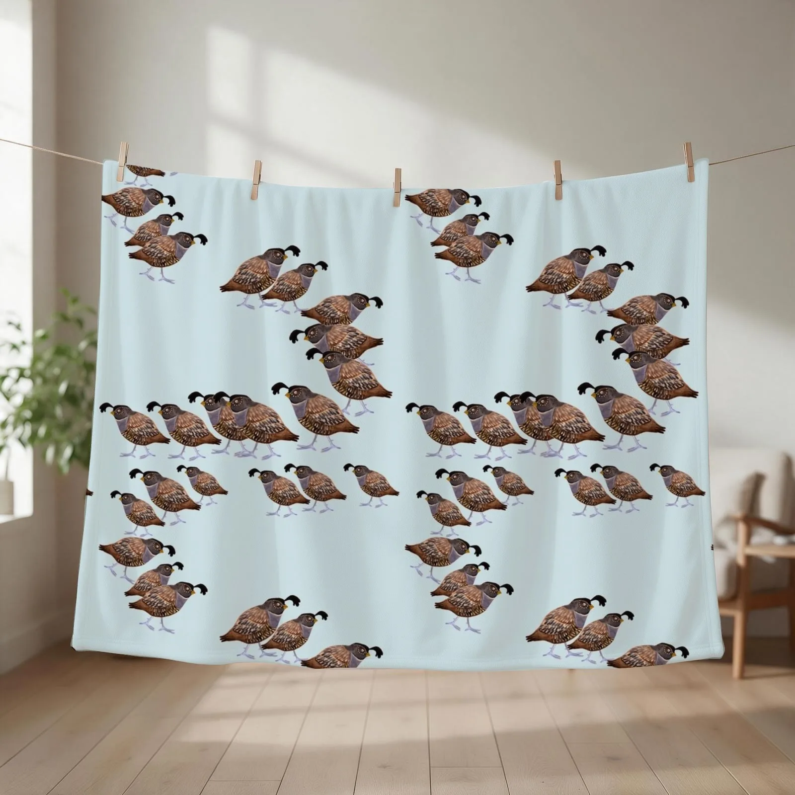 Queuing Quails Throw Blanket couch cozy soft plush fuzzy picnic outdoor blanket