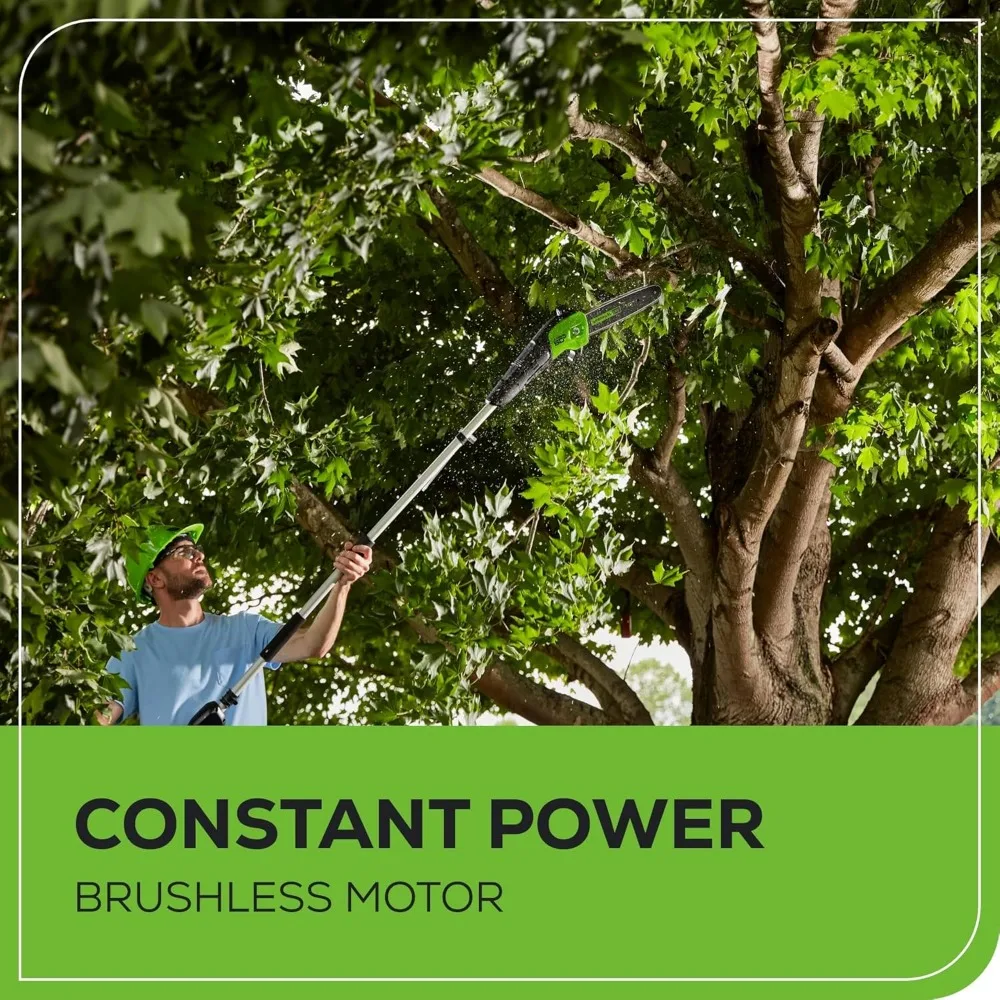 Аккумуляторная пила Greenworks 60 В с 10-дюймовым лезвием, расширяется до 14,5 футов, включает аккумулятор емкостью 2,0 Ач и зарядное устройство.