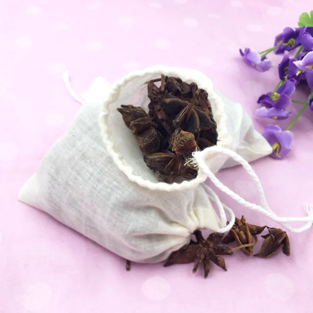 

50 шт. многоразовых мешочков на завязках из натуральной хлопковой марли для процеживания супов, чая, специй, трав, кофе, лекарств