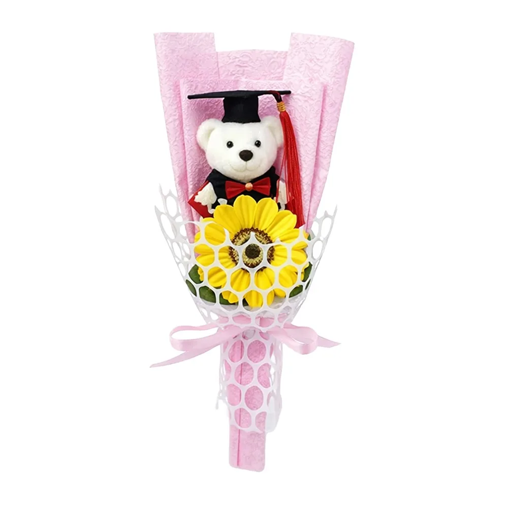 

New Soap Maester Bear Flower Bouquet Decoration Plush Lovely Bear Bouquet Cartoon Plush Toy Bouquets Graduation Gift
