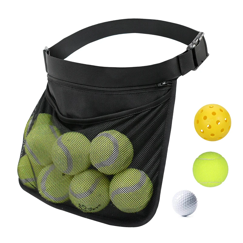Adjustable Tennis Ball Band Holder Pickleball Golf Waist Pouch, Multifunctional Mesh Waist Hip Bag Carrier for Sports