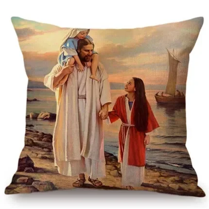 Jesus Christ Portrait Christian Art Cotton Linen Cushion Cover Car Decoration Oil Painting Home Pillowcase