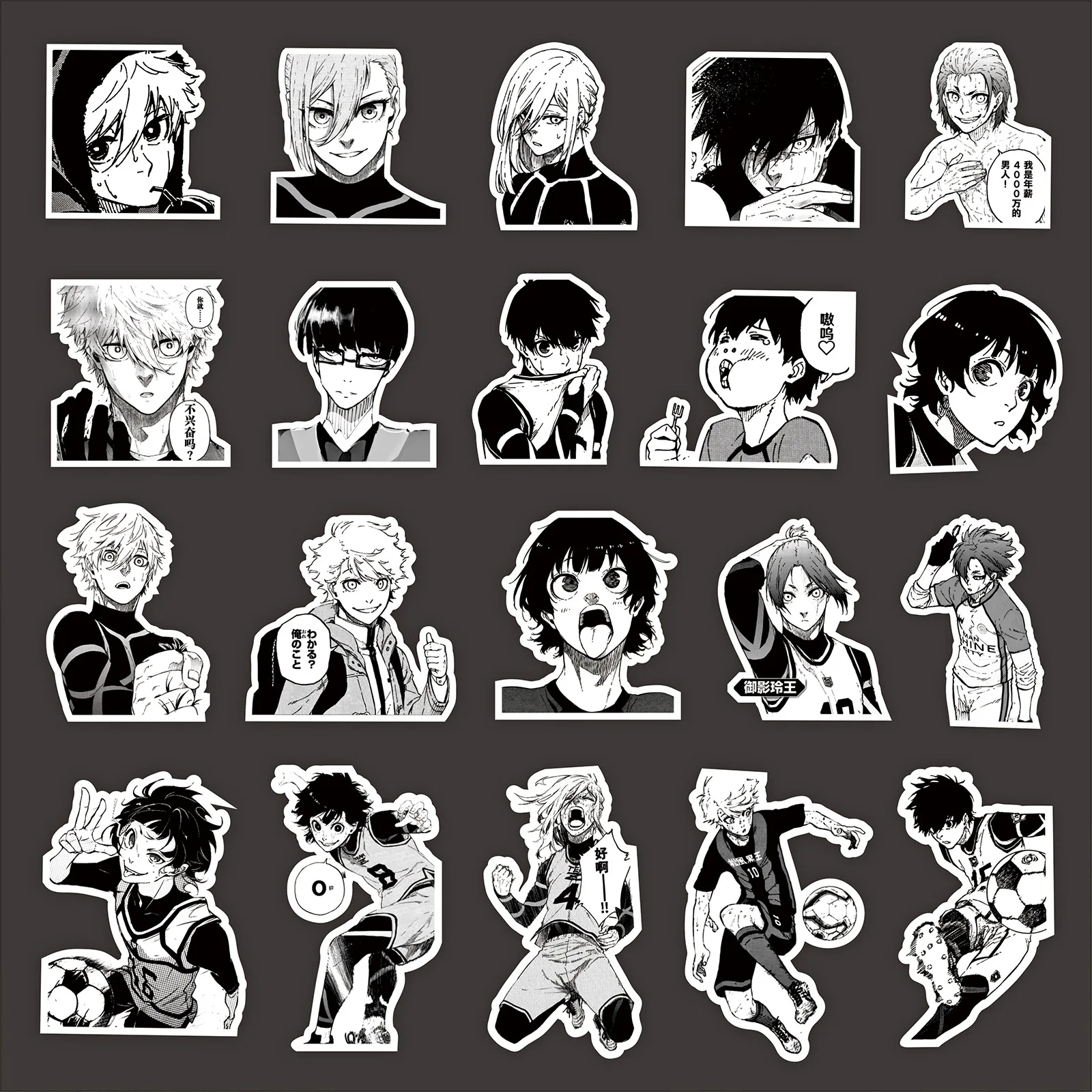 70PCS BLUE LOCK Anime Stickers Black White Waterproof Graffiti Decals Phone Laptop Luggage Guitar Notebook Cartoon Stickers