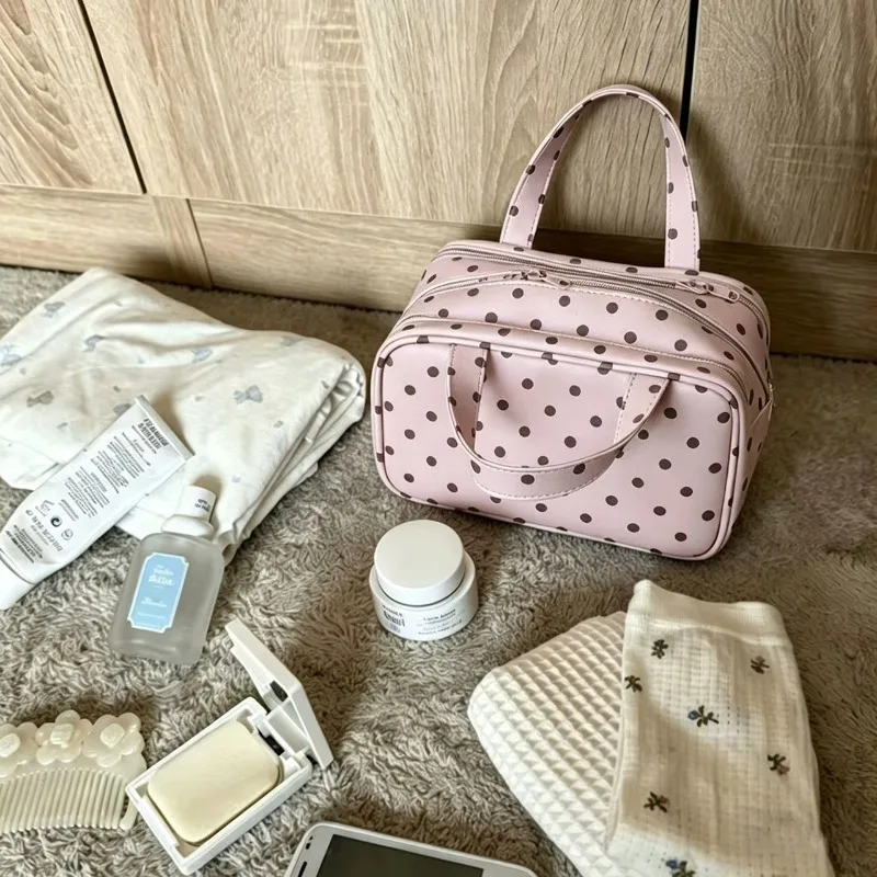 New High-value Polka Dot Cosmetic Bag Three-layer Large-capacity Waterproof Women's Portable Travel Portable Wash Storage Bag