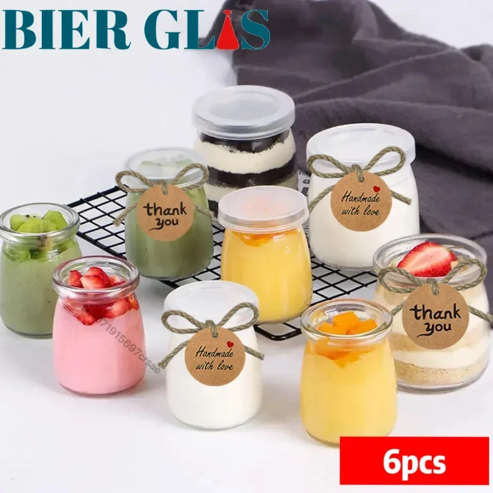 6 stücke Pudding Glas Glas 100 Ml Joghurt Töpfe Mousse Tasse Party Dessert Tisch Dekoration Flasche mit Deckel Lebensmittel Lagerung Container set