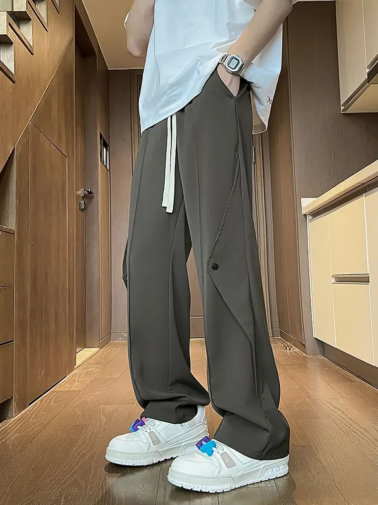 Ice Silk Men's Summer Thin Loose Straight-leg Trendy Brand High-end Handsome Draped Wide-leg Casual Trousers