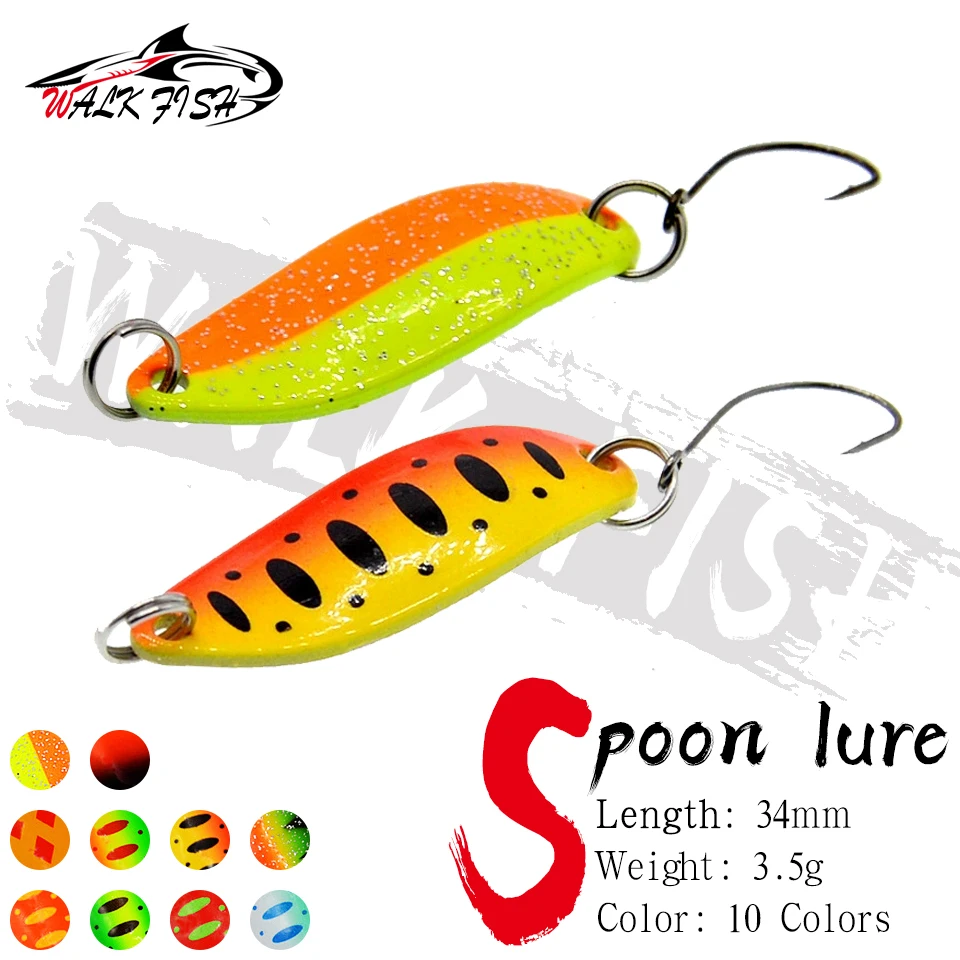 WALK FISH Metall-Spinner, 3,4 cm, 3,5 g, Löffel, Forellen-Angelköder, Pailletten-Spinner, harter Köder, Pailletten, Lärm, Paillette, künstlicher Köder
