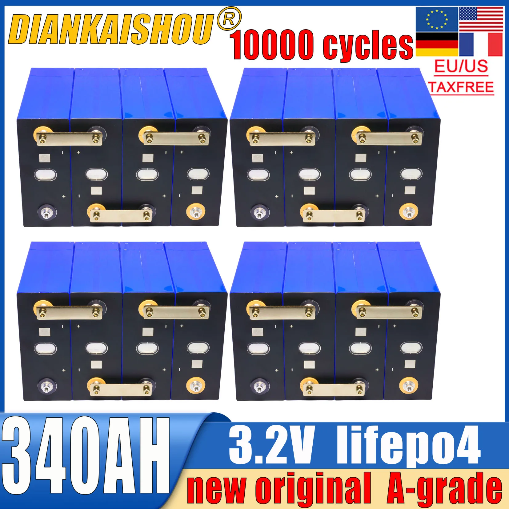 1-16PCS 3.2V 340Ah 320Ah 280Ah lifepo4 battery grade a class 12V 24V 48V 3C lithium iron phosphate rechargeable battery tax-free