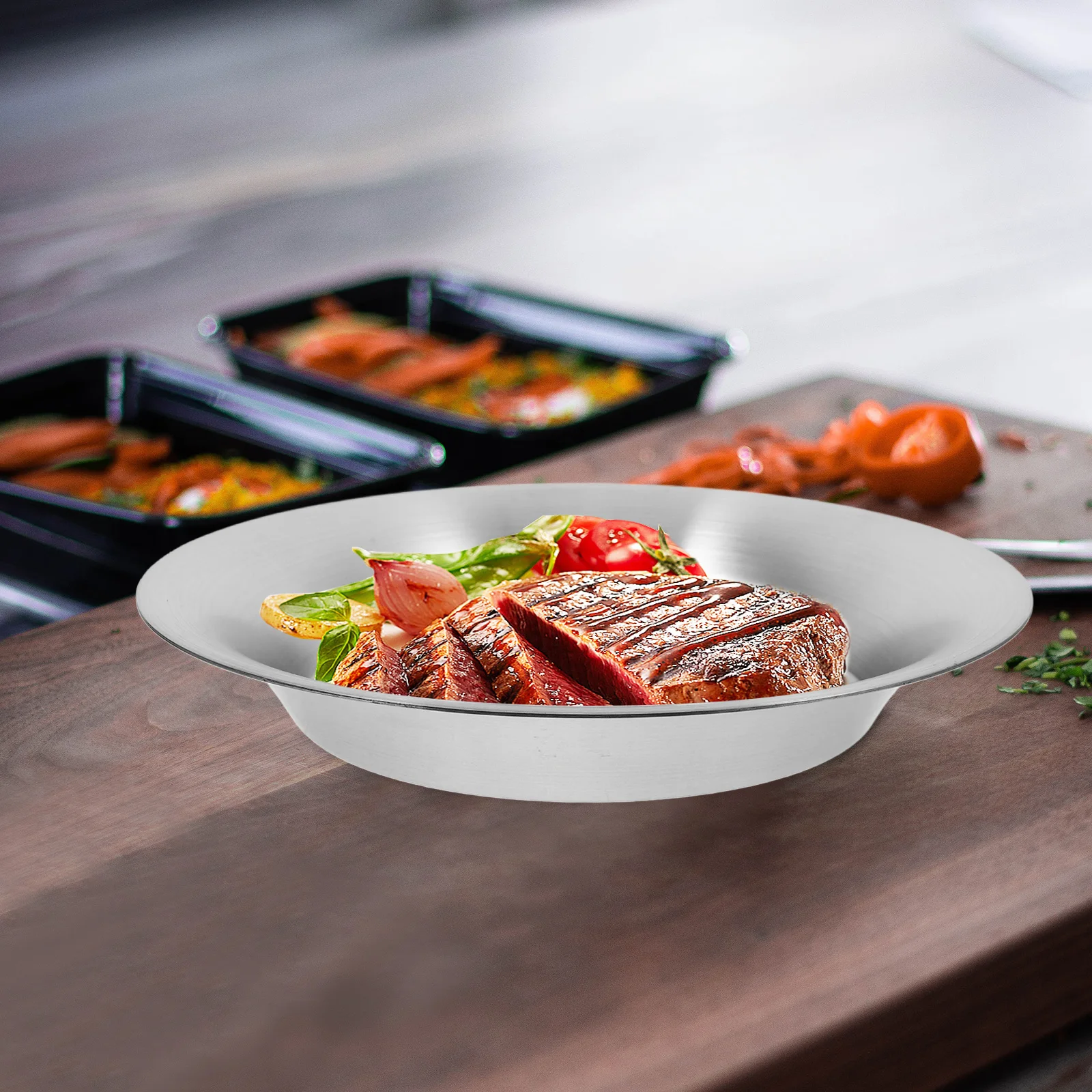 

Stainless Steel Plate Versatile Easy Clean Heat Resistant Kitchen Food Bowls Rice Bowls Pasta Plates Metal Bowl