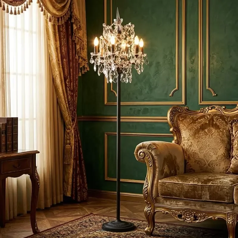 Antique Solid Brass Floor Lamp Classical Luxury Vertical Standing Light Heavy Metal Structure Gorgeous Home Decor Lighting