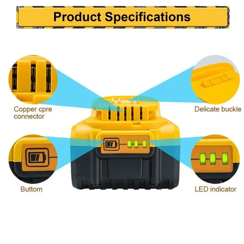 Bateria de íon de lítio de substituição, 1 ~ 2 pacotes para dewalt 18v 20 volts max 6.0ah 8.0ah 12ah dcb205 dcb206 dcb200 bateria de ferramentas elétricas