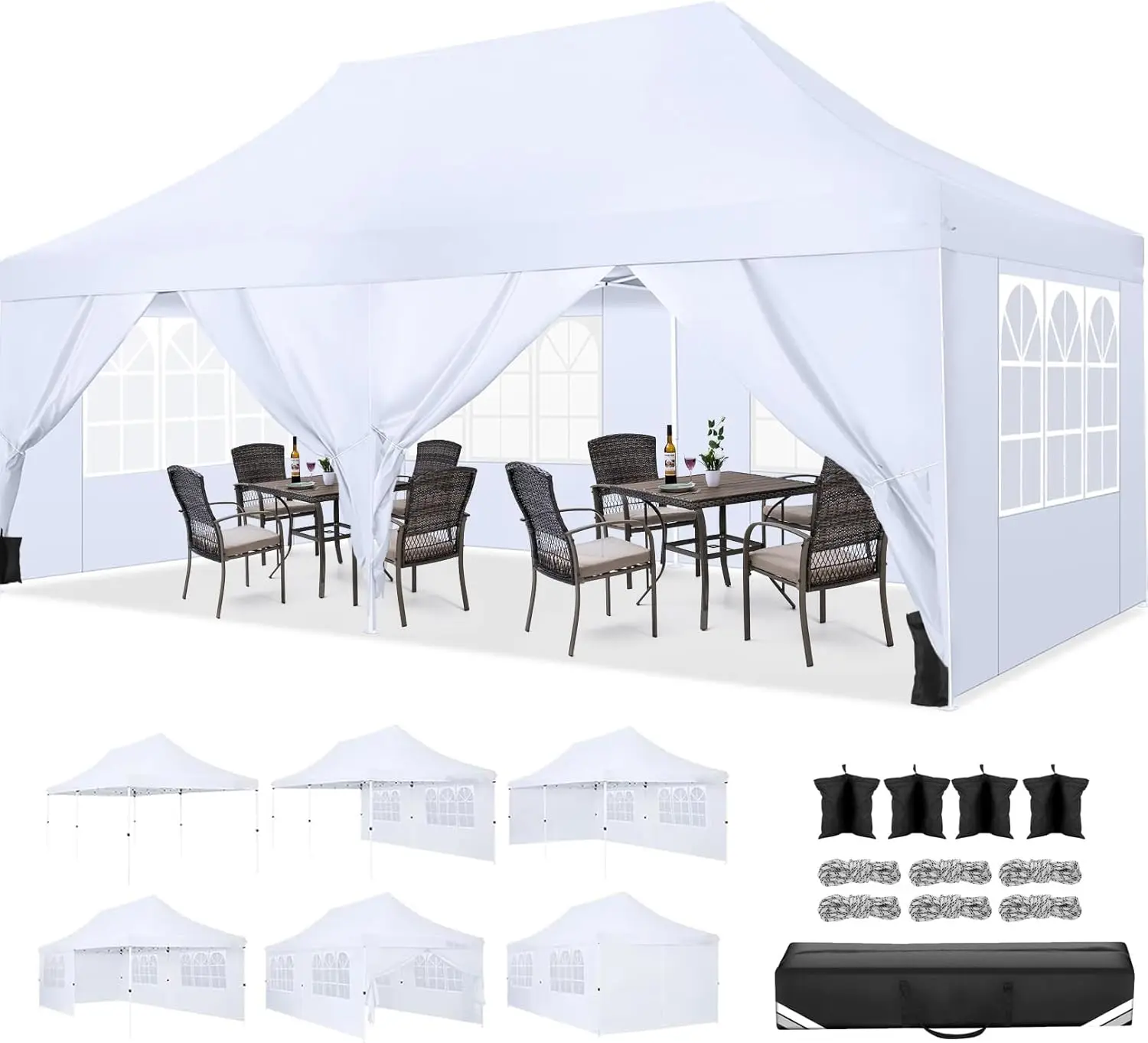 COBIZI Canopy 10x20 Pop Up Canopy Tent with 6 Sidewalls, Waterproof Commercial Canopy Ez Outdoor Instant Gazebo UV Protection 50