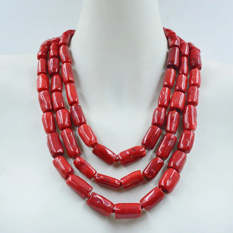 

Exquisite and beautiful! 12-15MM natural red coral necklace earrings bracelet suit. Charm Bride Classic Jewelry 19-22"