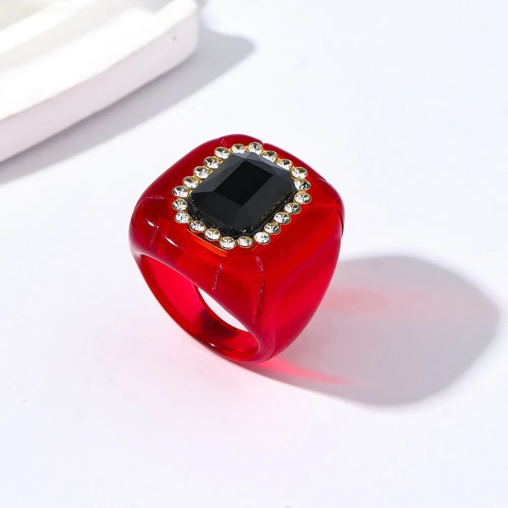 New Resin Rhinestones Ring Colorful Three-dimensional Finger Ring Geometric Elegant Jewelry Square Ring for Women