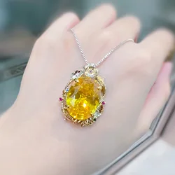 Sparkling Luxury Crystal Oval Pendant Necklace Women Jewelry Set Trendy 925 Silver Hooks Earrings For Lady Birthday Gift