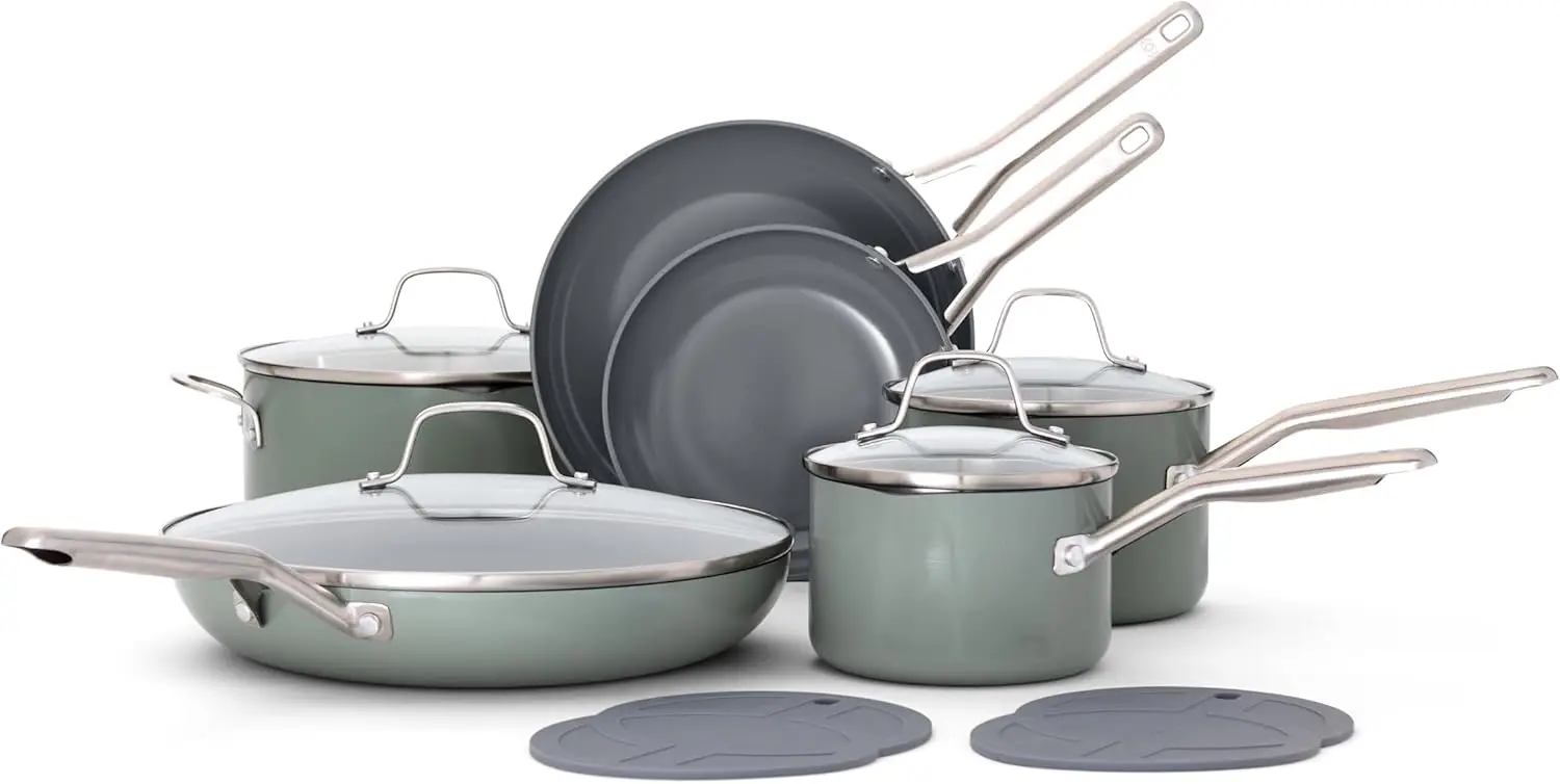 

12-Piece Ceramic Nonstick Cookware Set, Oven-Safe to 450°F, Dishwasher & Metal Utensil Safe