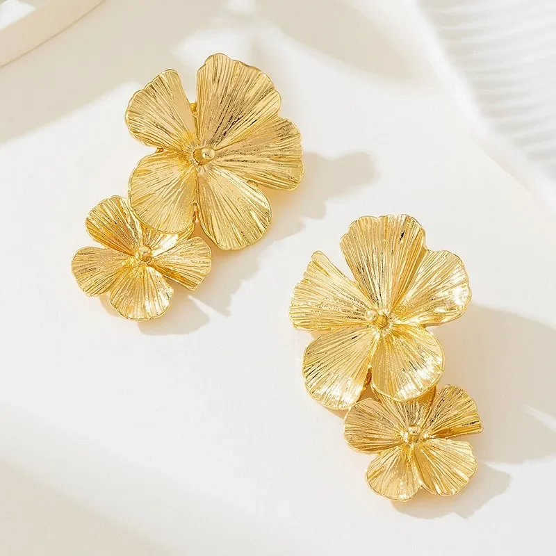 Geometric Vintage Earrings For Women Temperament Brushed Metal Acrylic Flower Ear Accessories Fashion Jewelry DE172