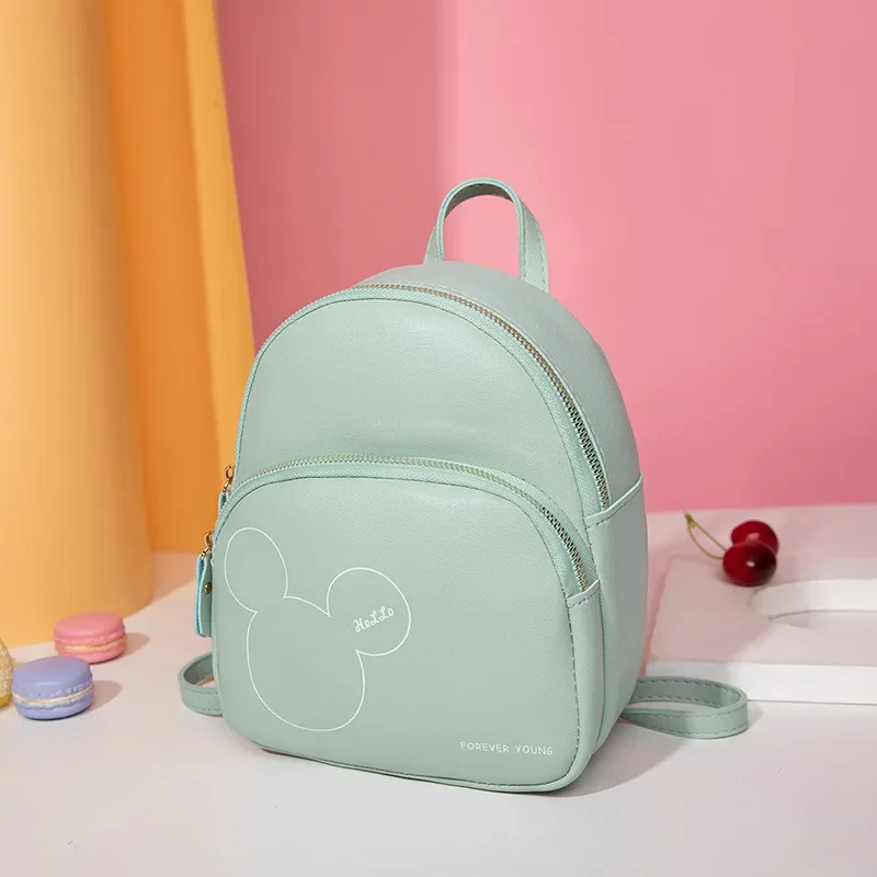 Disney Genuine New Women\'s Backpack PU Mickey Minnie Head Print Mini Shoulder Bags 6 Colors Trend Girls Schoolbag Birthday Gift