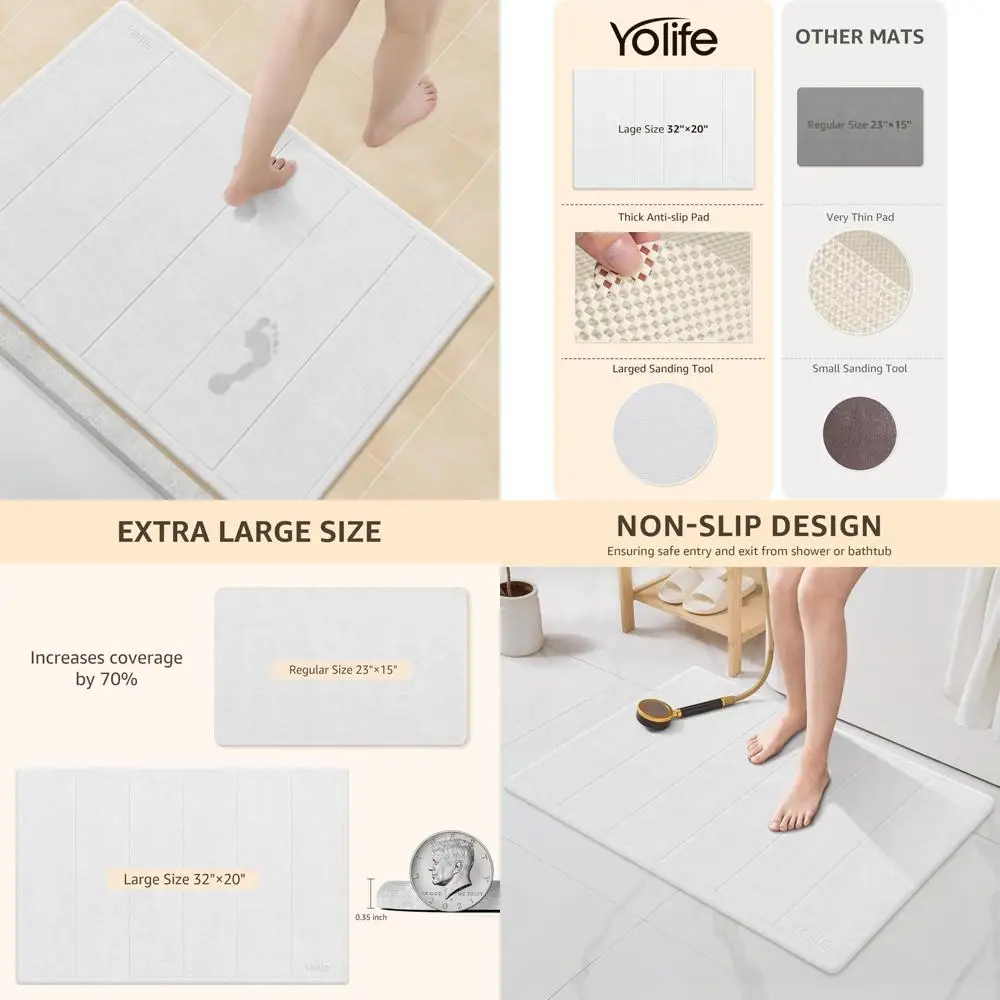 

Большой каменный коврик для ванной — коврик для ванной комнаты диатомовой Земли размером 32 x 20 дюймов, супервпитывающий и быстросохнущий коврик для душа, нескользящий