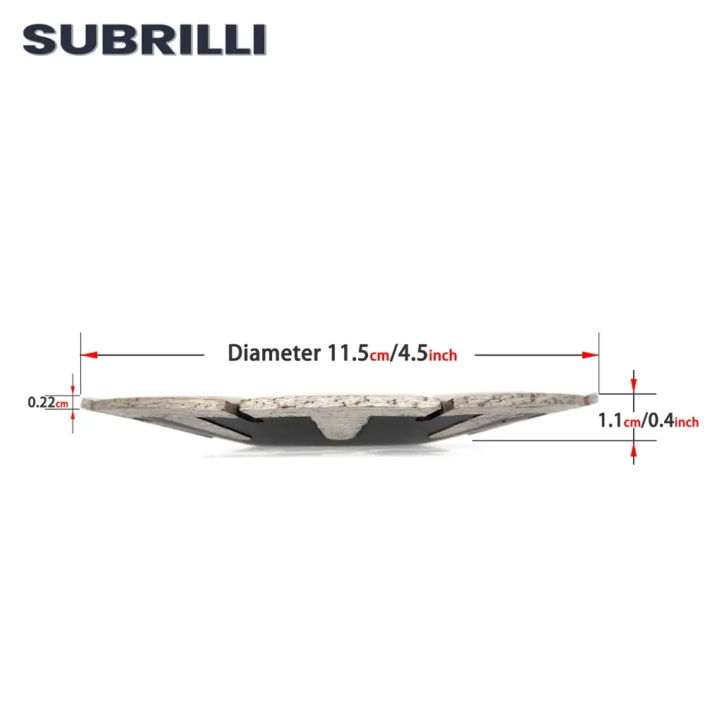SUBRILLI 4,5 "Алмазная вогнутая пила Алмазный диск 115 мм для бетона, камня, сухой и влажной резки, оправка 22,23 Угловая шлифовальная машина