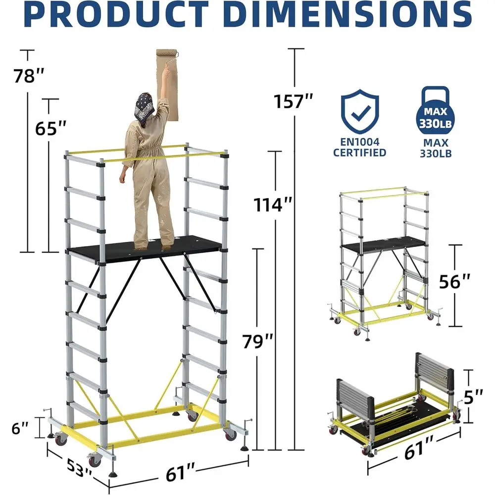 Adjustable 10' Multi-Position Scolding Platform with Deck & Guardrail, 500 lbs Capacity