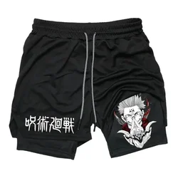 Men's Sports Shorts Jujutsu Kaisen Anime Graphic 2 in 1 Compression Shorts for Men Quick Dry Gym Performance Shorts Athletic