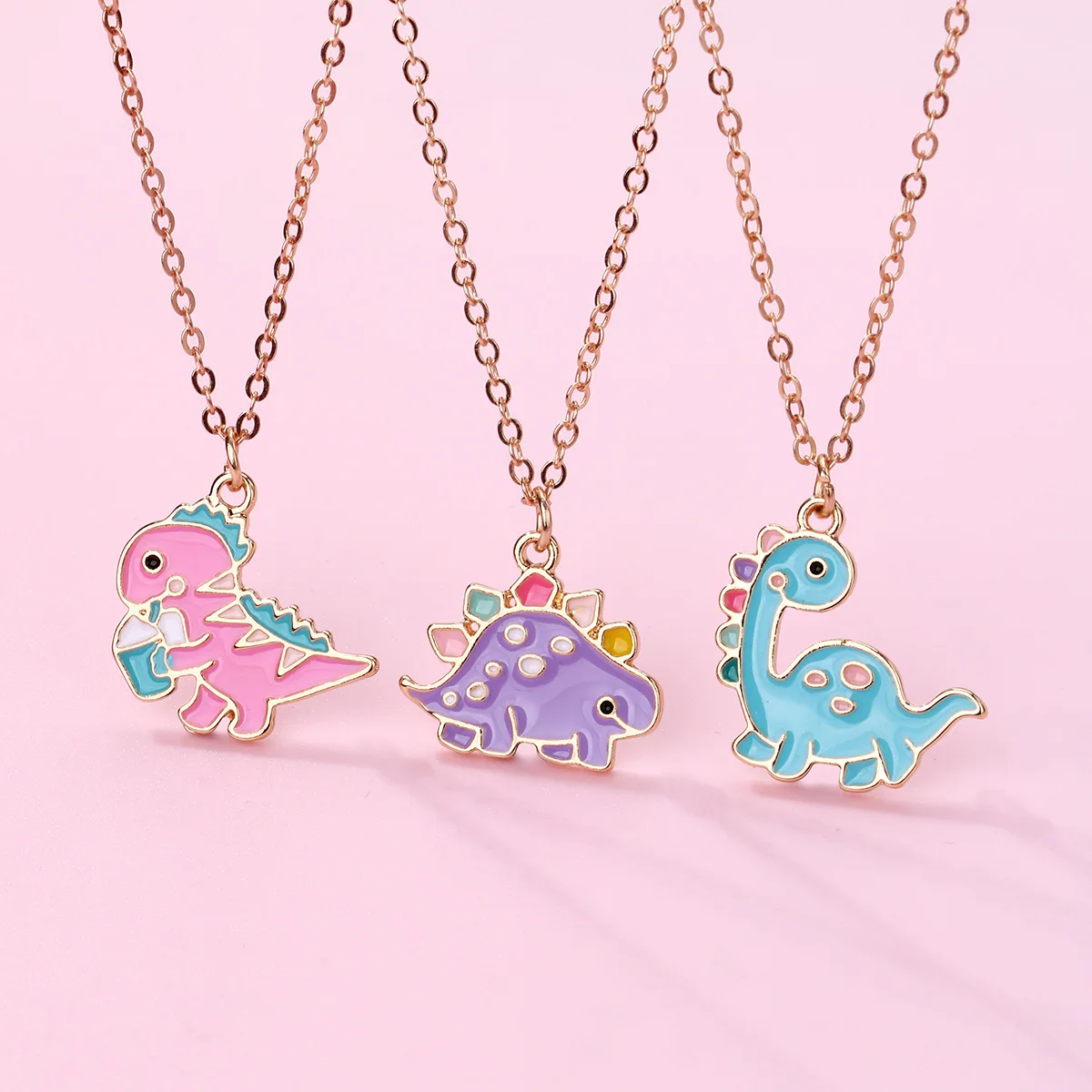 Lovecryst 3Pcs/set Cartoon Dinosaur Painted Alloy Best Friend Necklace BFF Friendship Jewelry Gifts for Kids