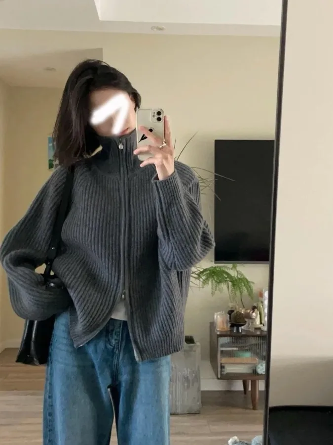 ay Collared Knit Sweater Coat Women's Autumn Winter Soft Cozy Loose Outerwear High End Feel Beautifully Stitched Open Cardigan